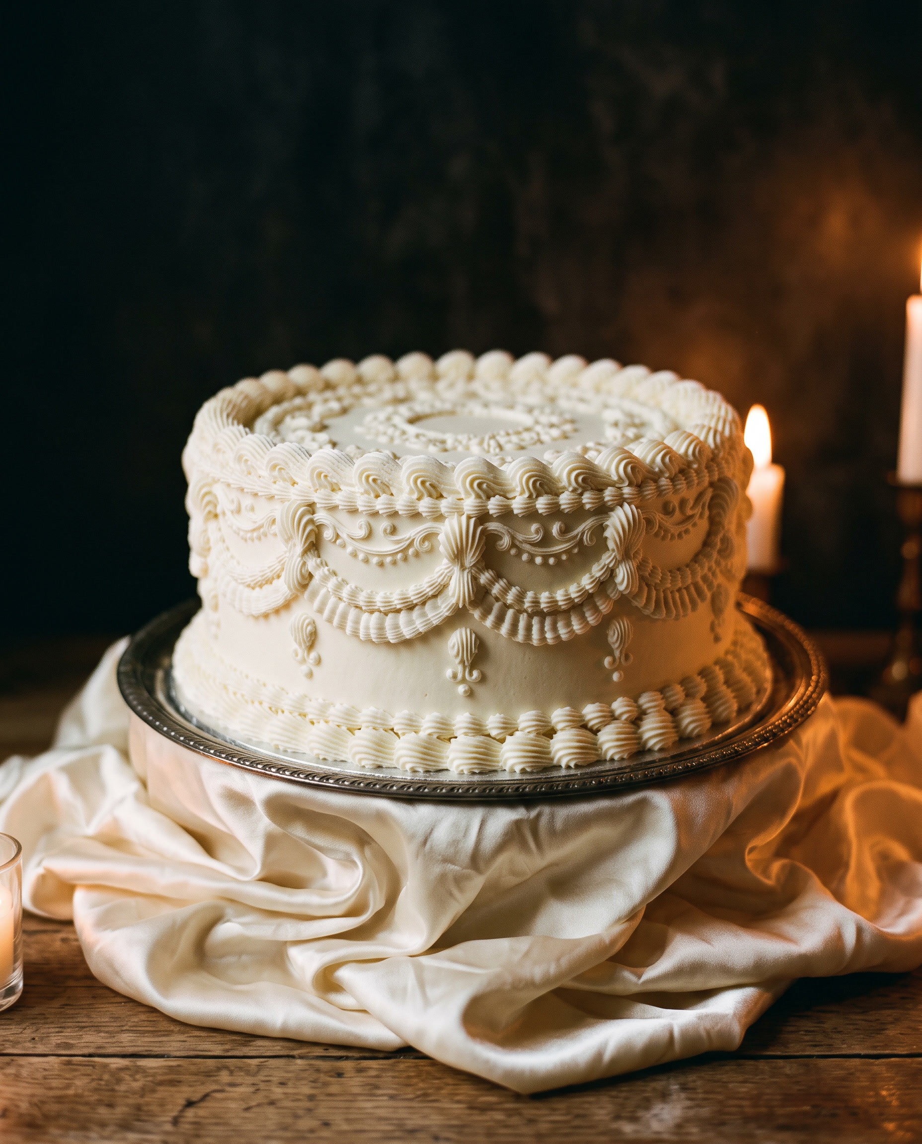 Torta lambeth de buttercream sobre seda