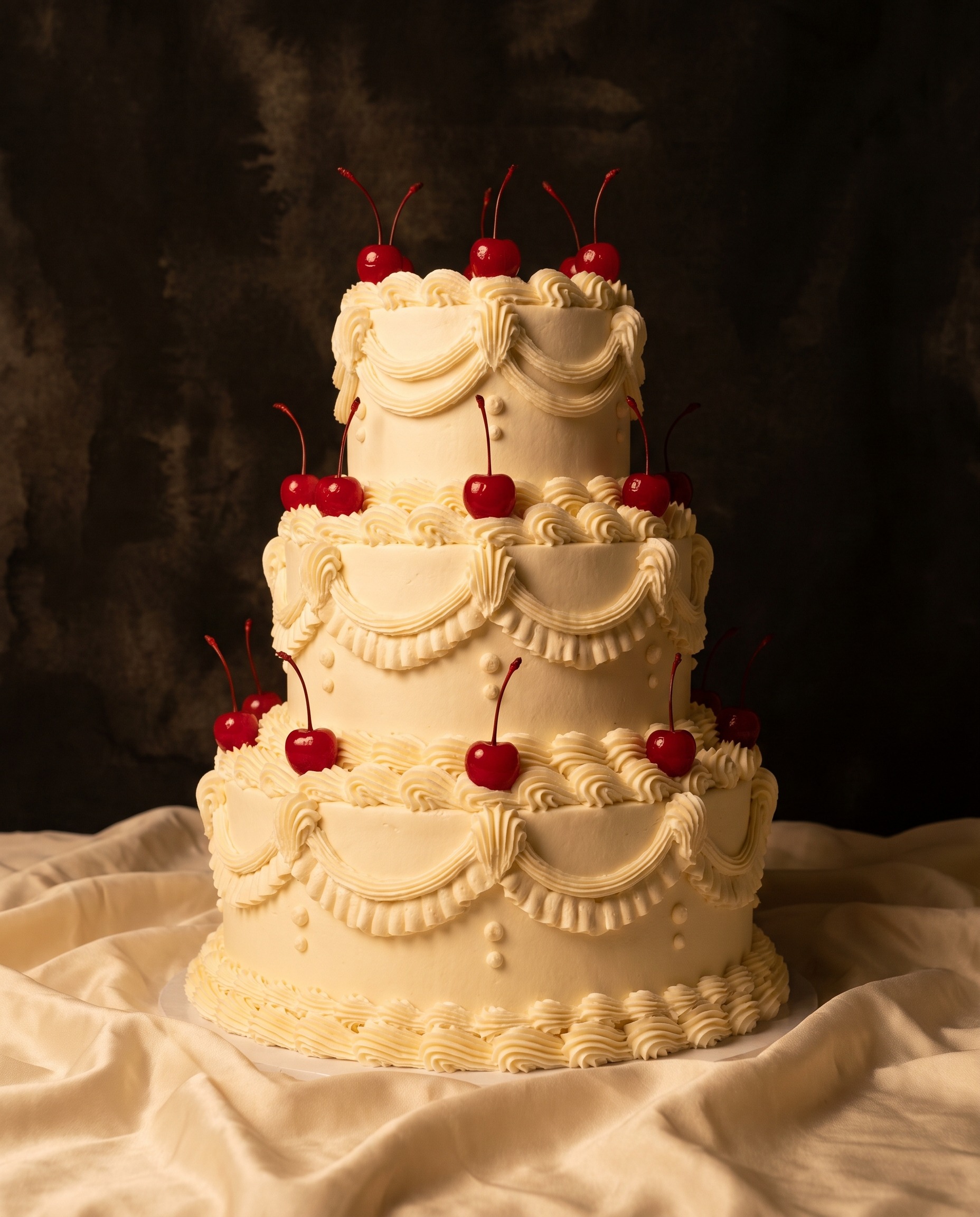 Torta de tres pisos lambeth con cerezas